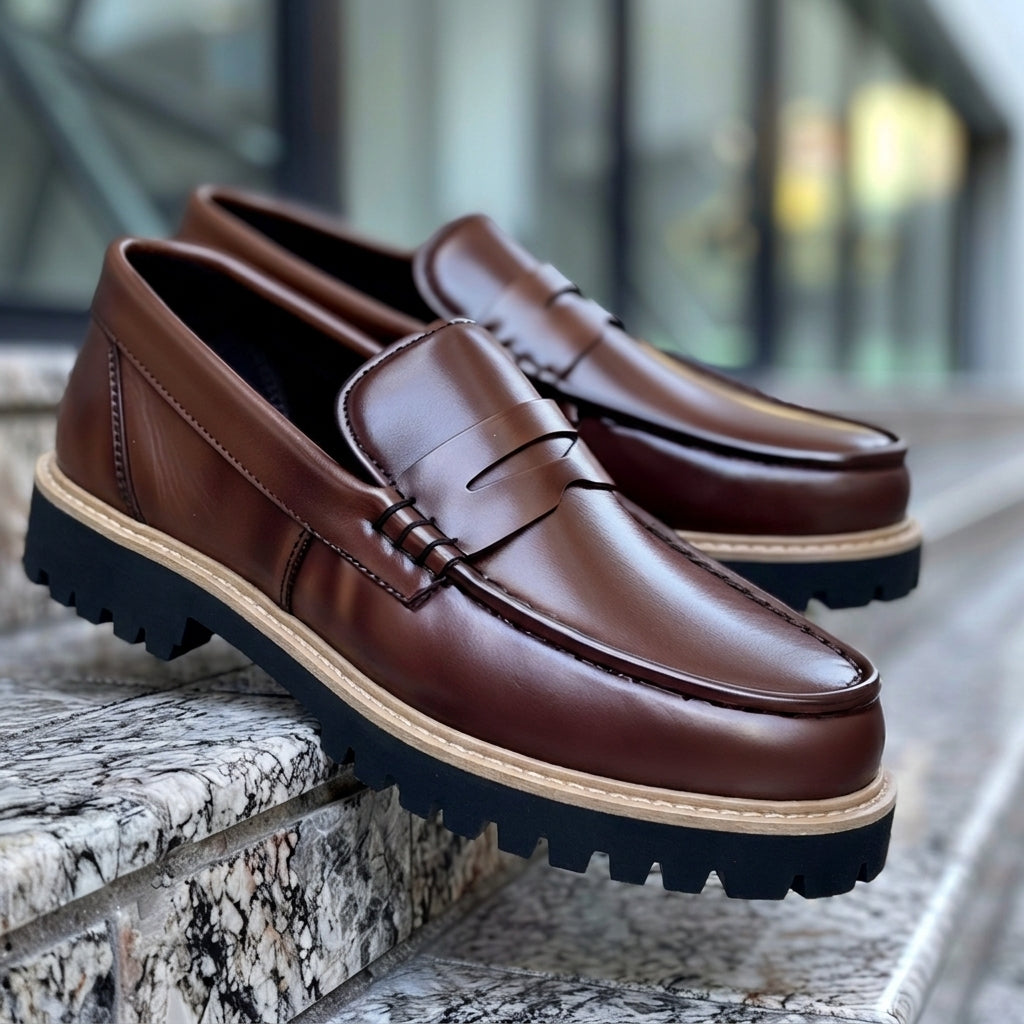 Brown Leather Attilio With Thick Sole Loafers