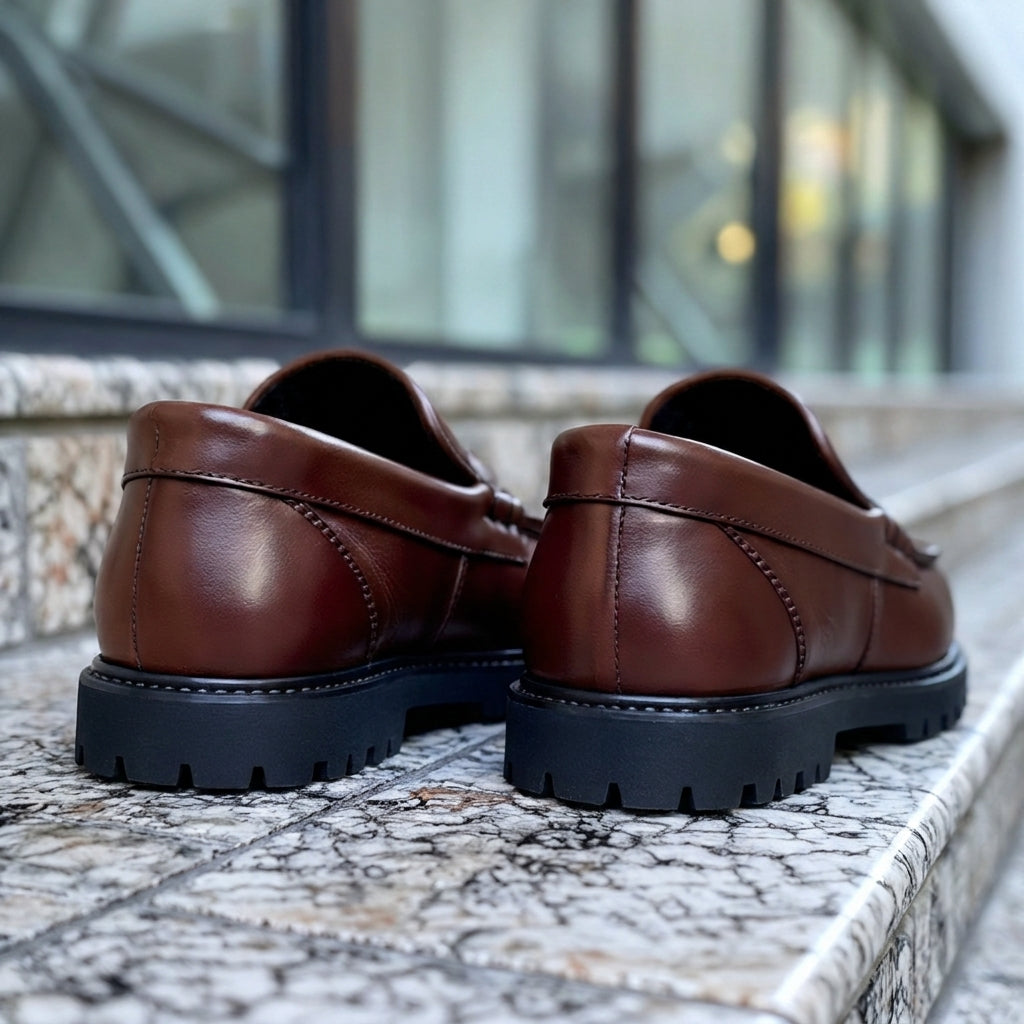 Brown Leather Attilio With Thick Sole Loafers