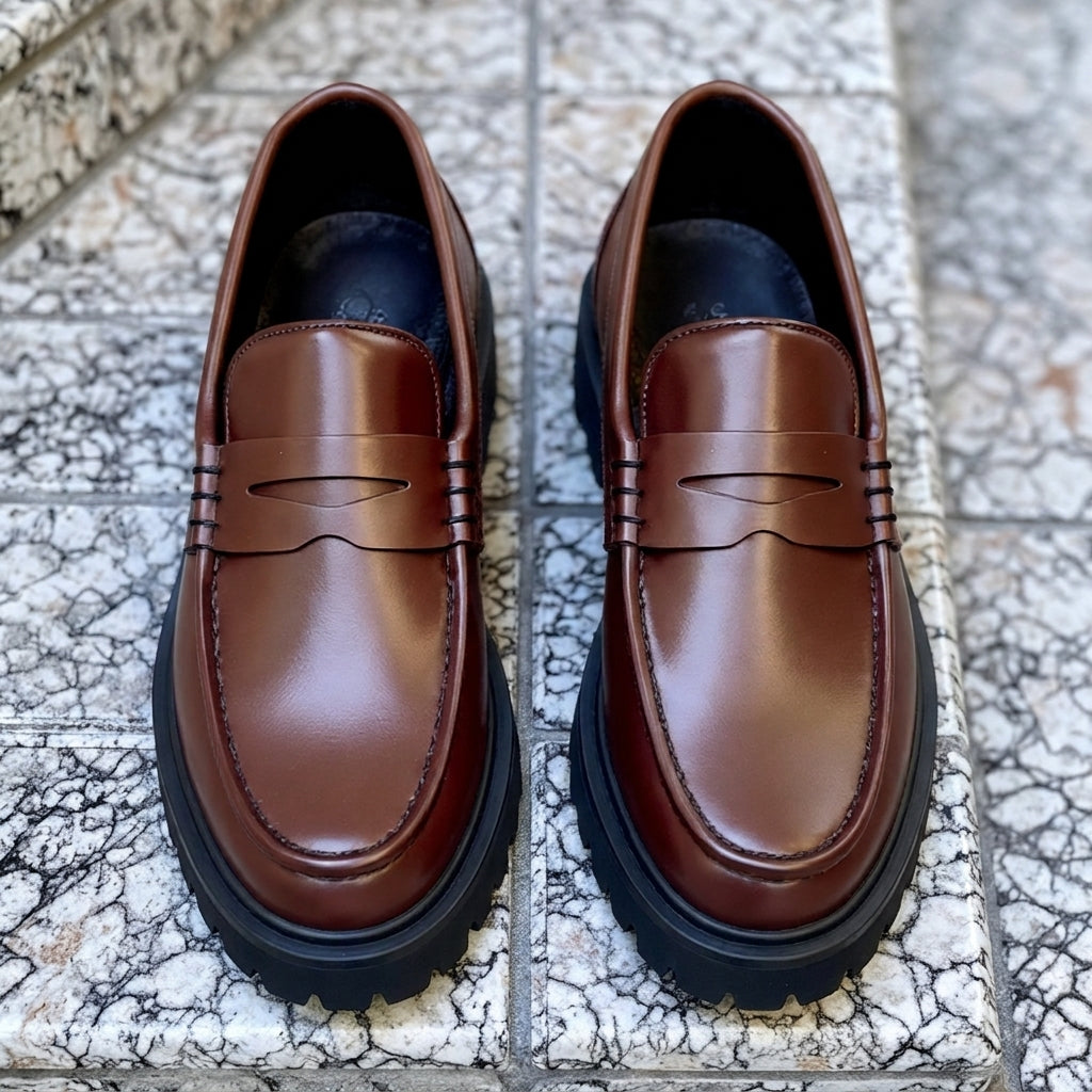 Brown Leather Attilio With Thick Sole Loafers