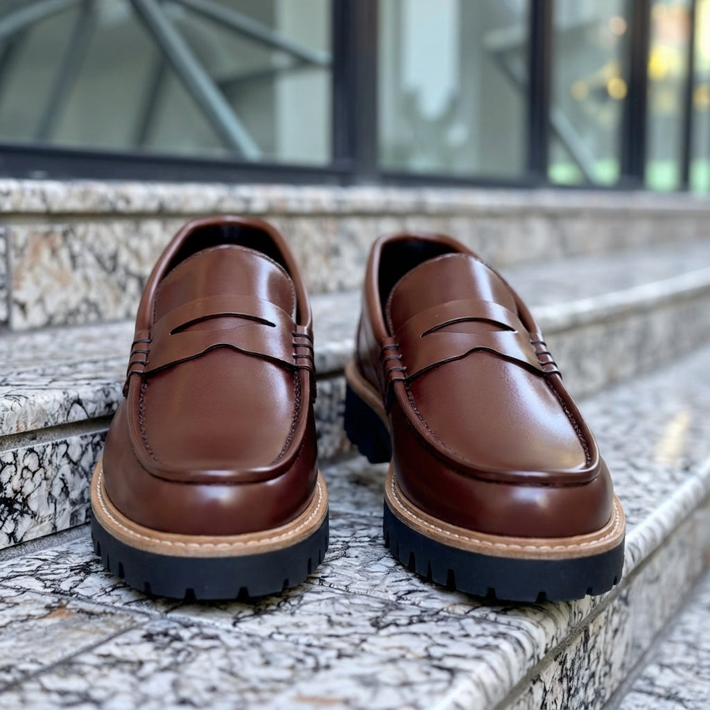 Brown Leather Attilio With Thick Sole Loafers