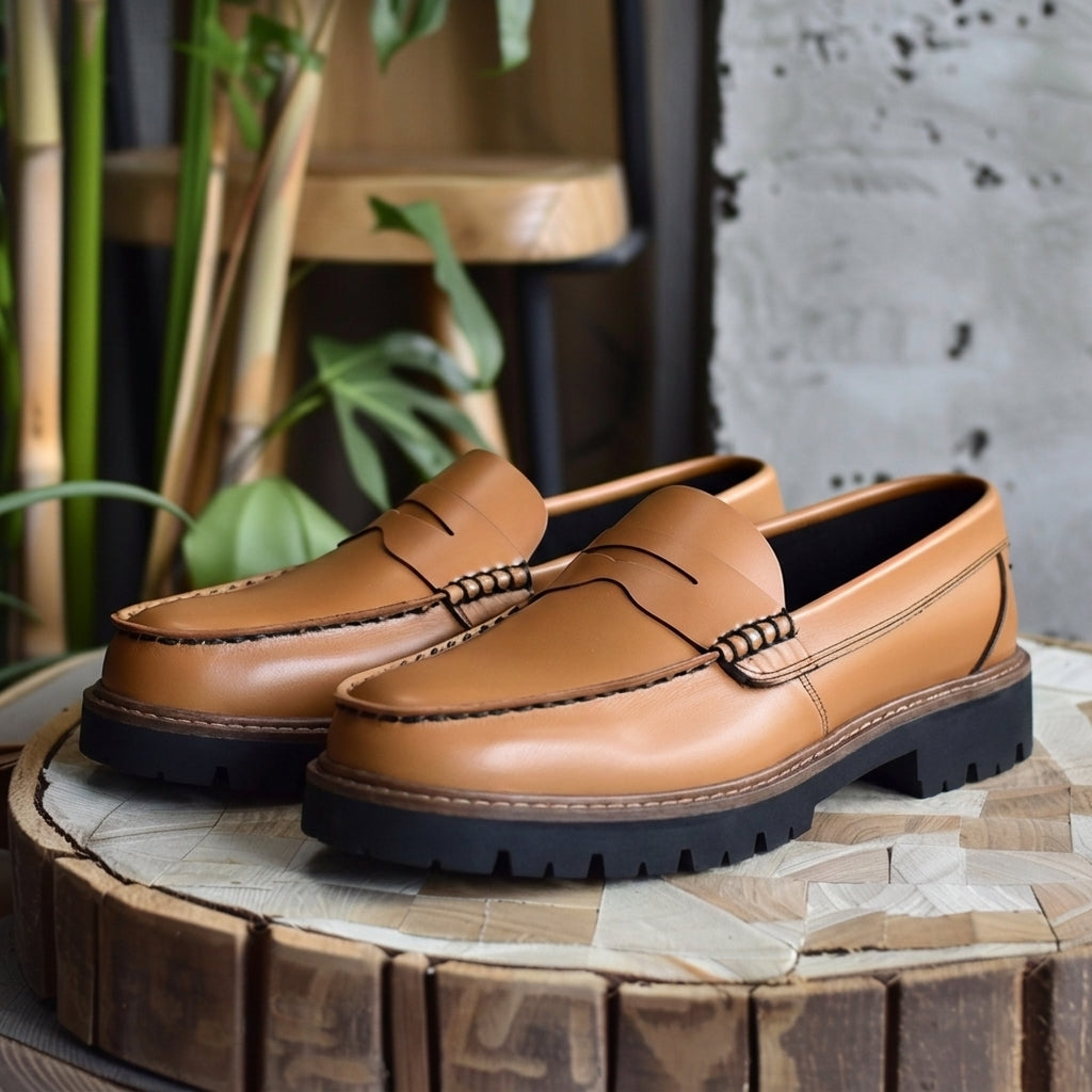 Tan Leather Bartolo With Thick Sole Loafers