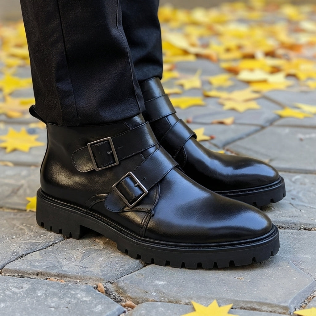 Black Leather Bastiano With Thick Sole Loafers