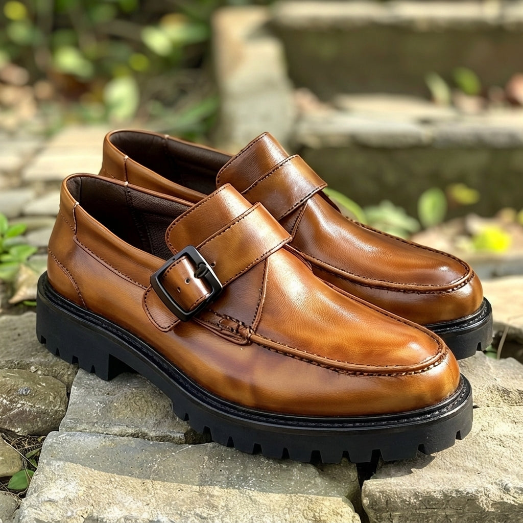 Brown Leather Bertoldo With Thick Sole Loafers