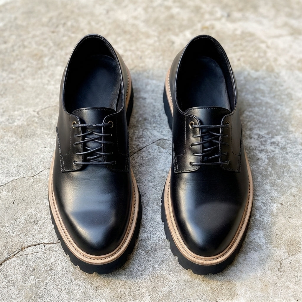 Black Leather Cantidio With Thick Sole Oxford Shoe: The Royale Collection