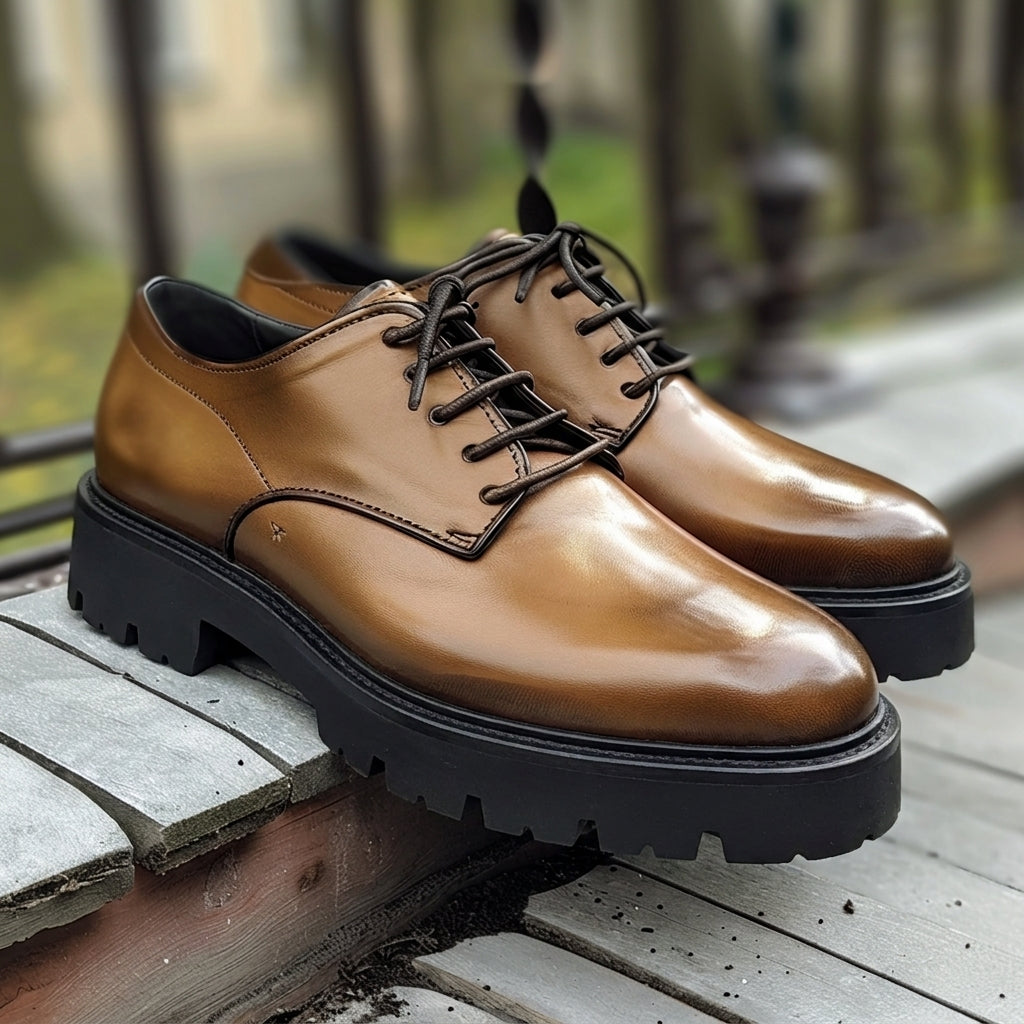 Brown Leather Cariberto With Thick Sole Oxford Shoe
