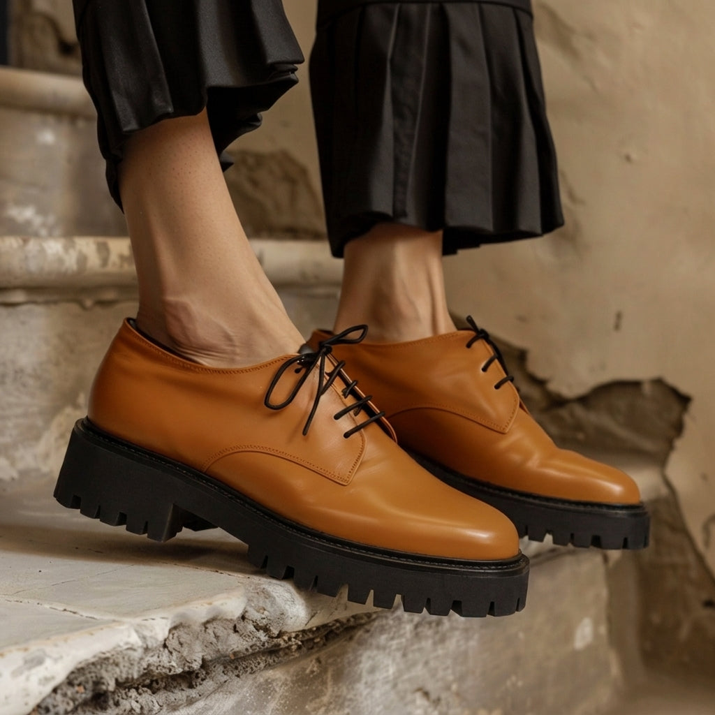 Tan Leather Cesidio With Thick Sole Oxford Shoe