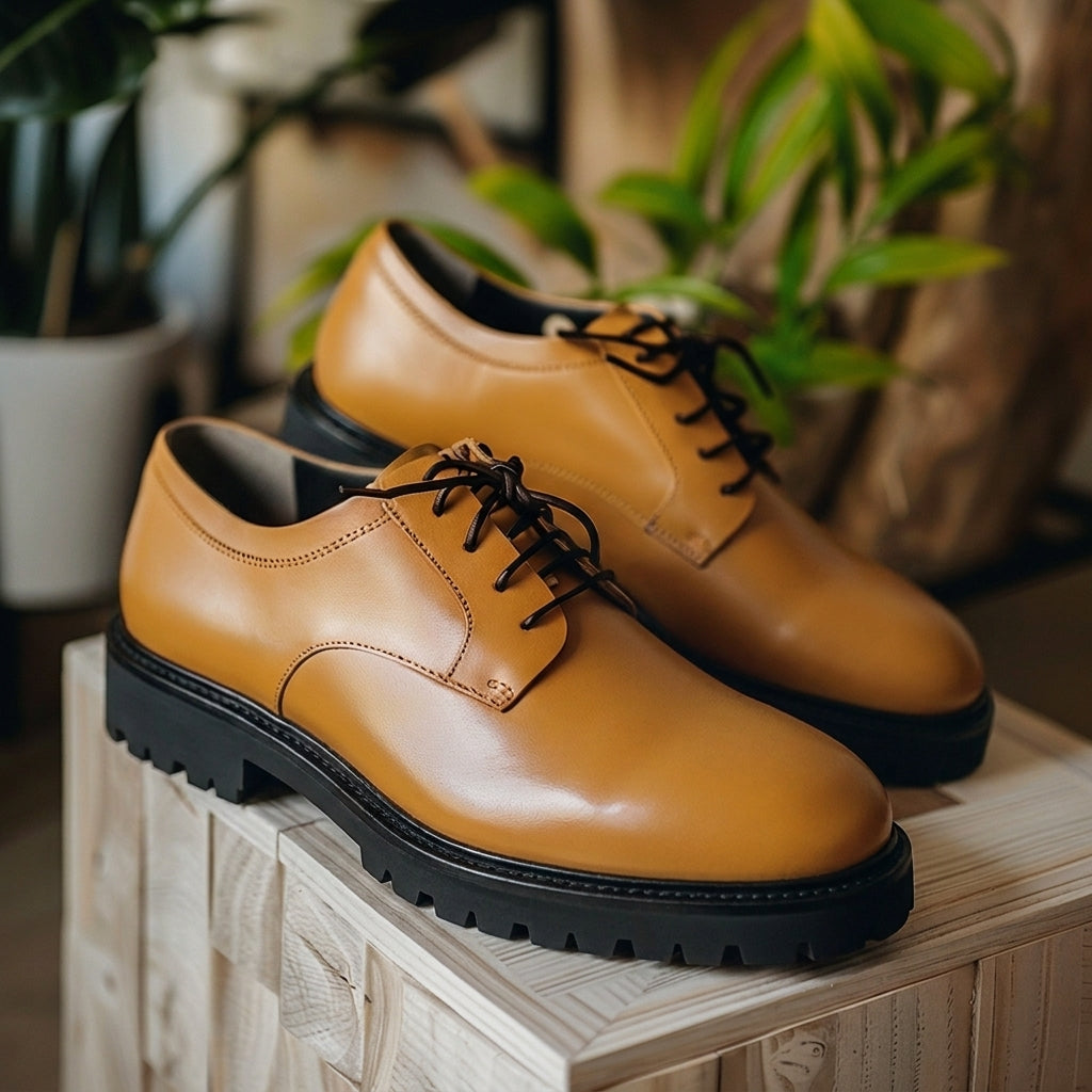 Tan Leather Cirino With Thick Sole Oxford Shoe