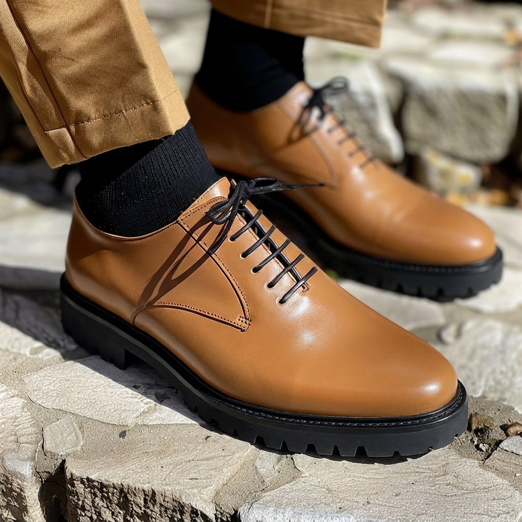 Tan Leather Cirillo With Thick Sole Oxford Shoe