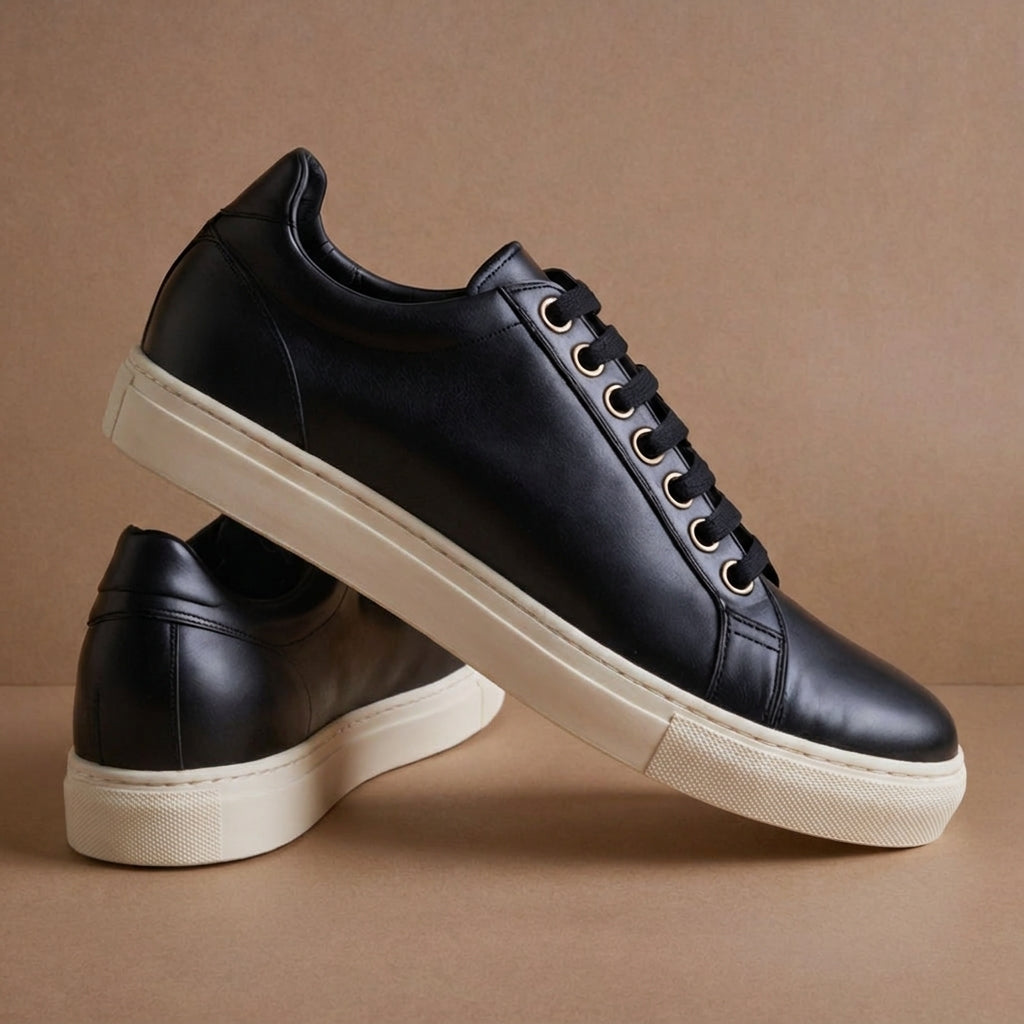 Black Leather Colombano With White Sole Sneakers