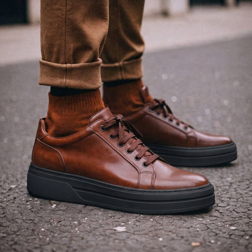 Brown Leather Costante With Thick Sole Sneakers