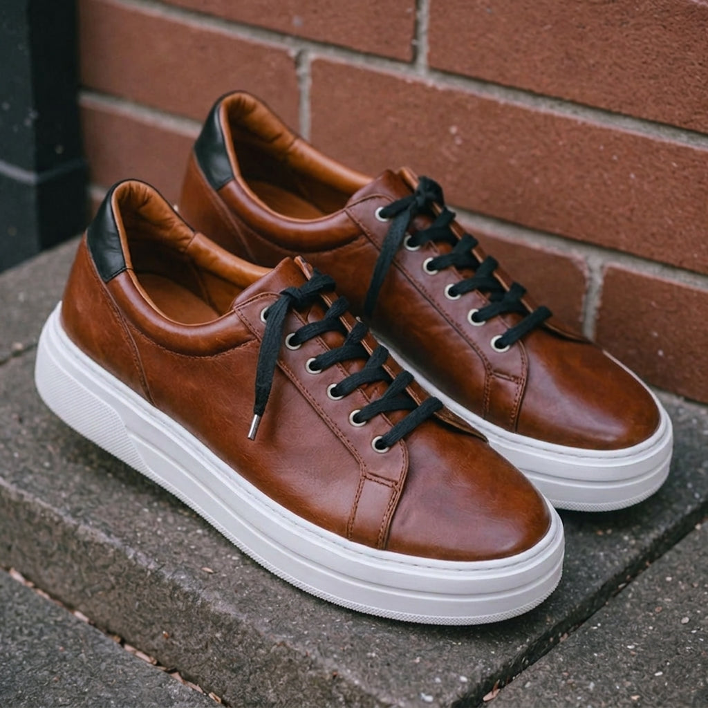 Brown Leather Crescenzio With Thick Sole Sneakers