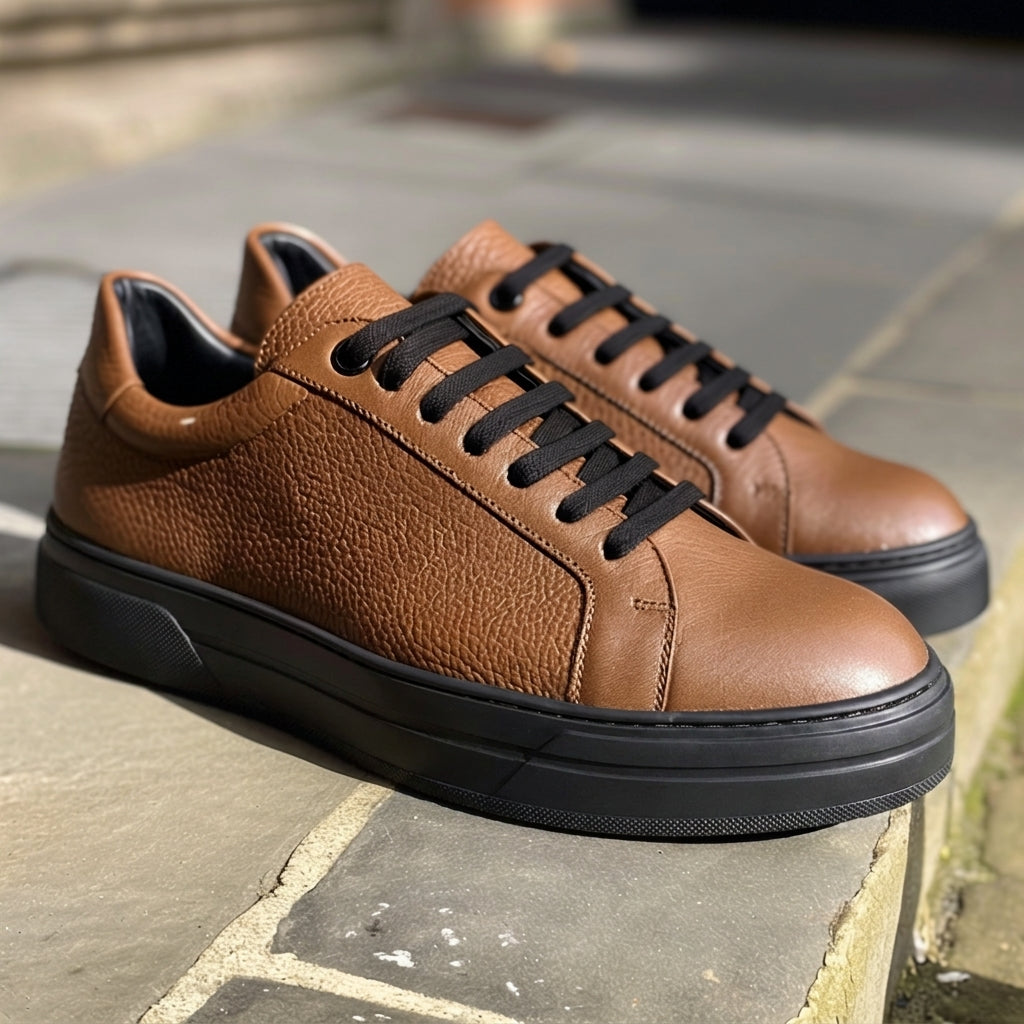 Brown Leather Crusino With Thick Sole Sneakers