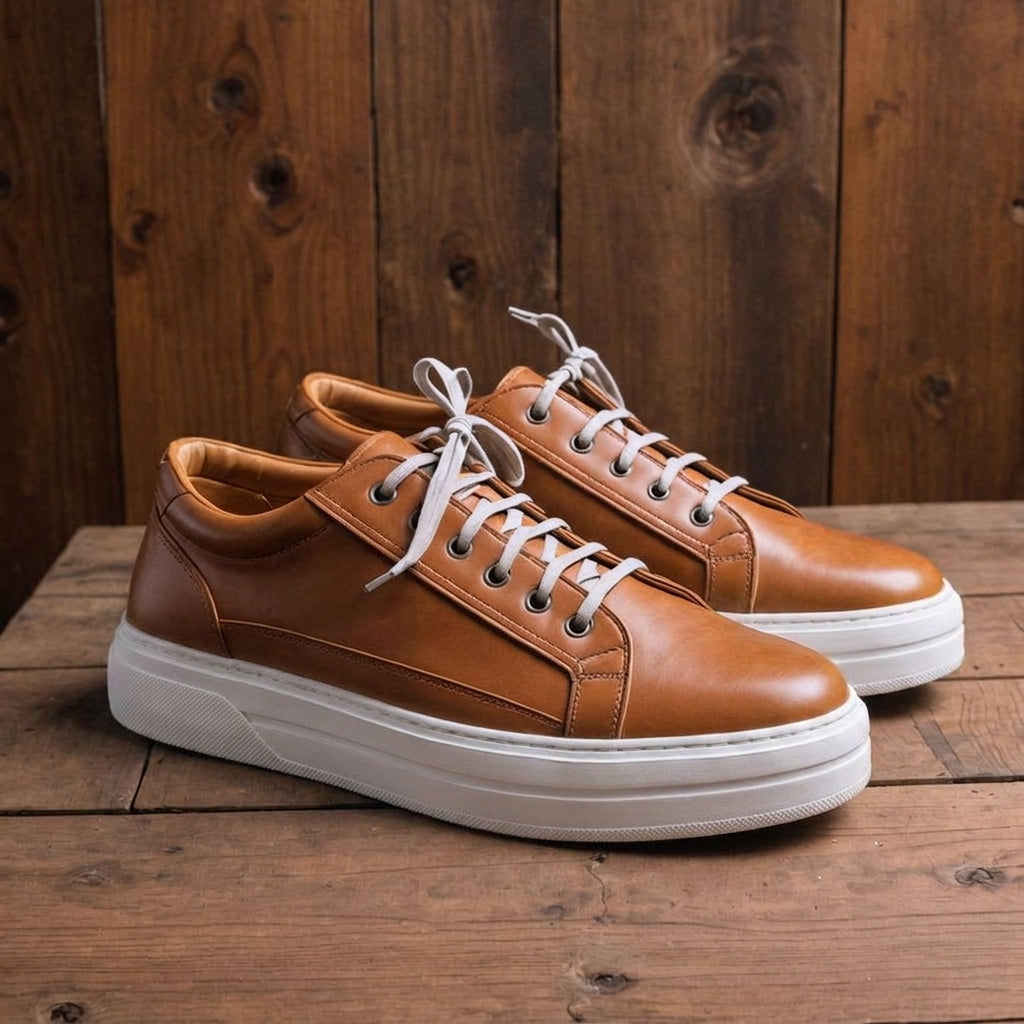 Tan Leather Delfino With Thick White Sole Sneakers