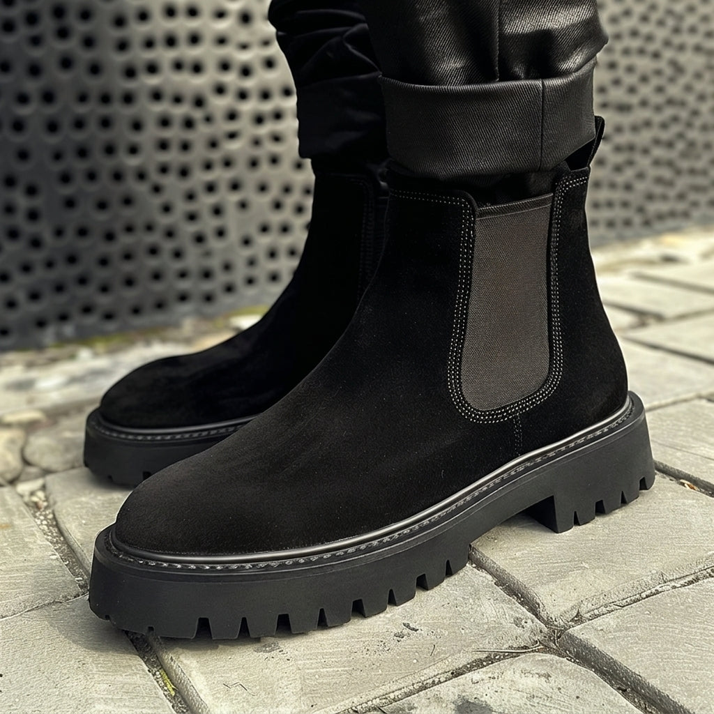 Black Leather Ermanno With Thick Sole Zipper Boots