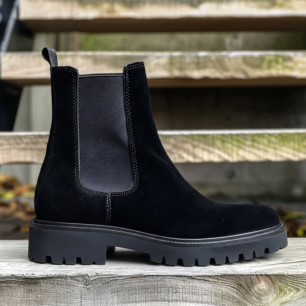 Black Leather Eros With Thick Sole Zipper Boots