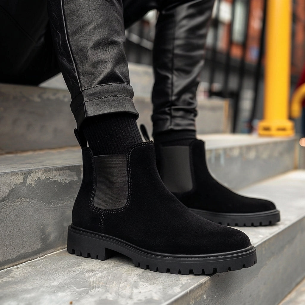 Black Leather Eusebio With Thick Sole Zipper Boots