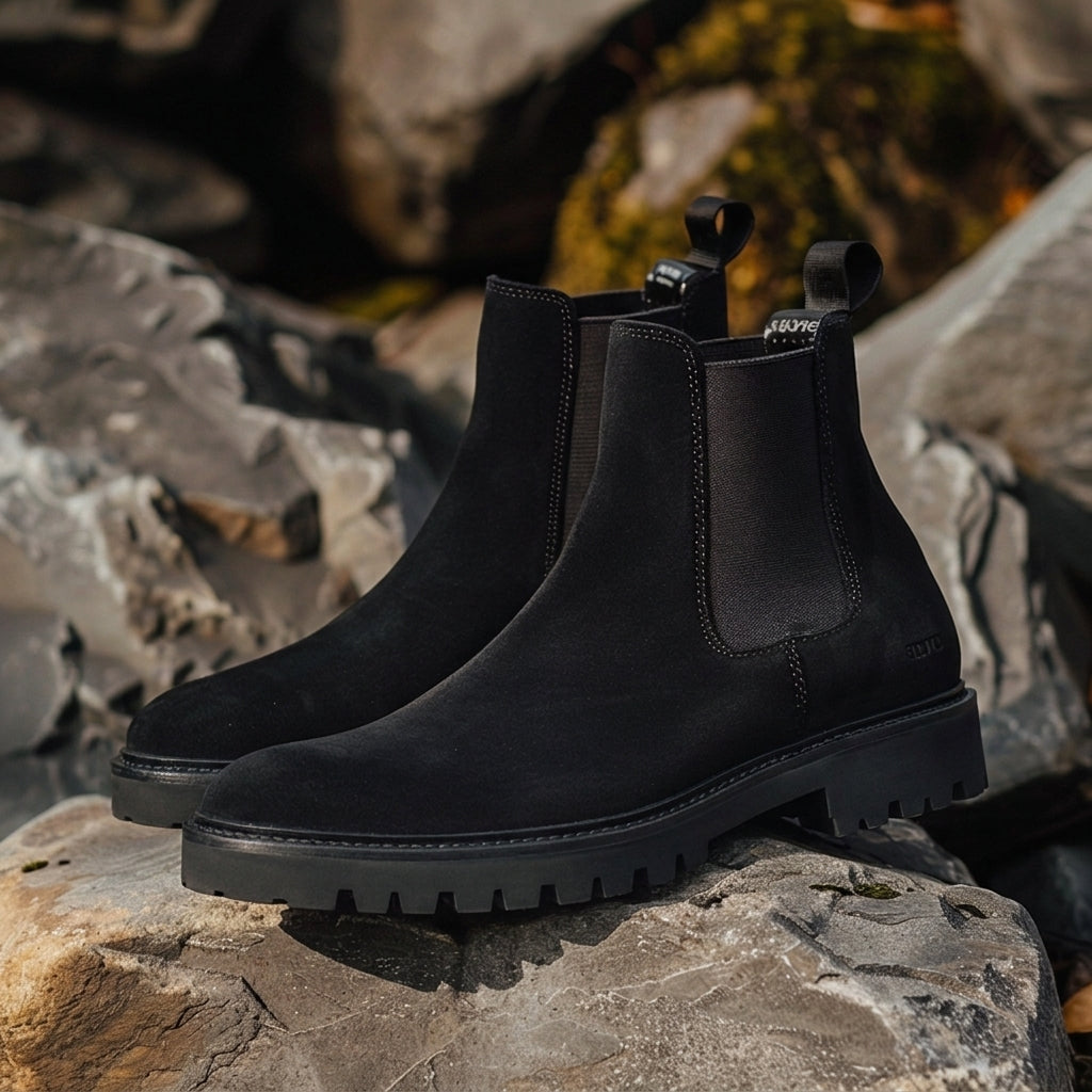 Black Leather Evangelista With Thick Sole Zipper Boots