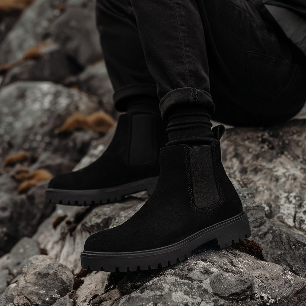 Black Leather Feliciano  With Thick Sole Zipper Boots