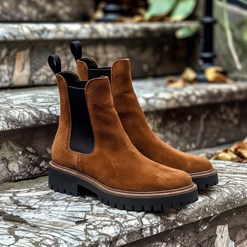 Brown Leather Ferdinando With Thick Sole Zipper Boots