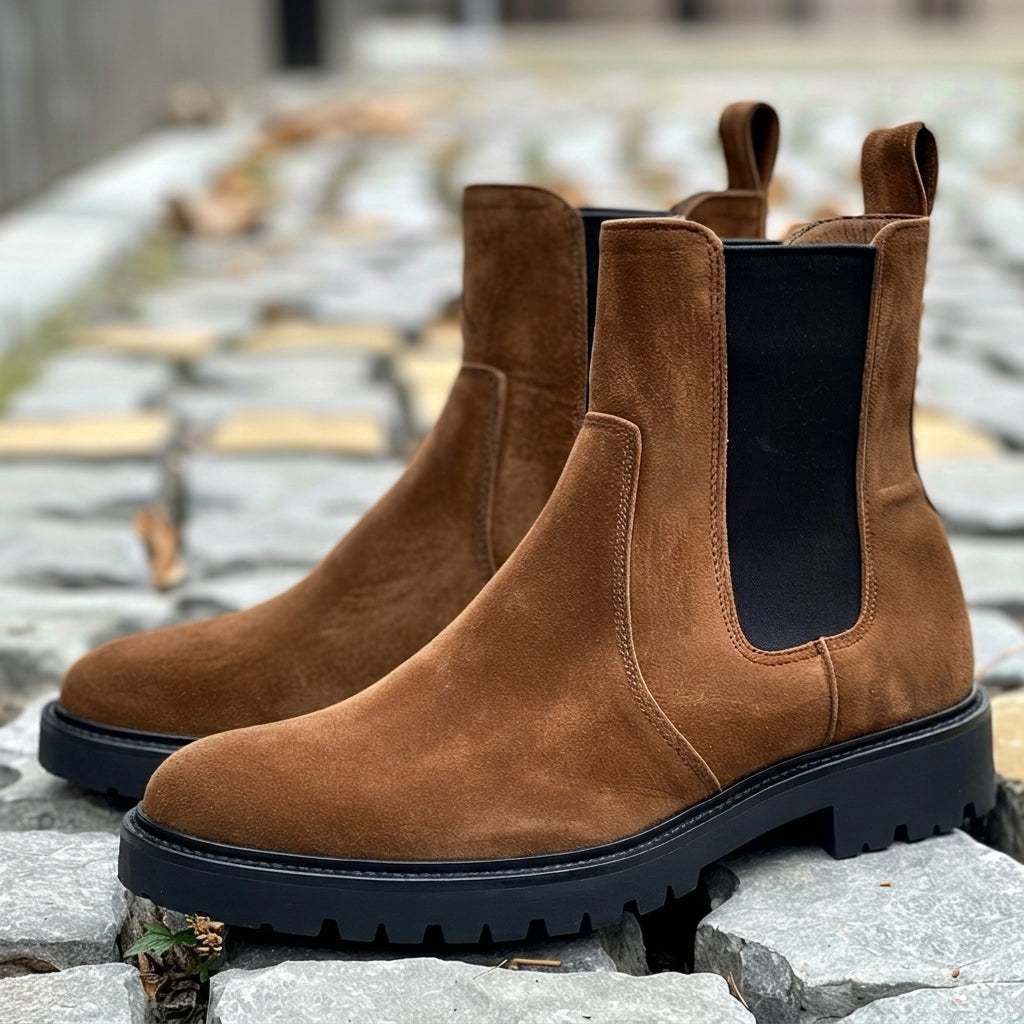 Brown Leather Fermo With Thick Sole Zipper Boots