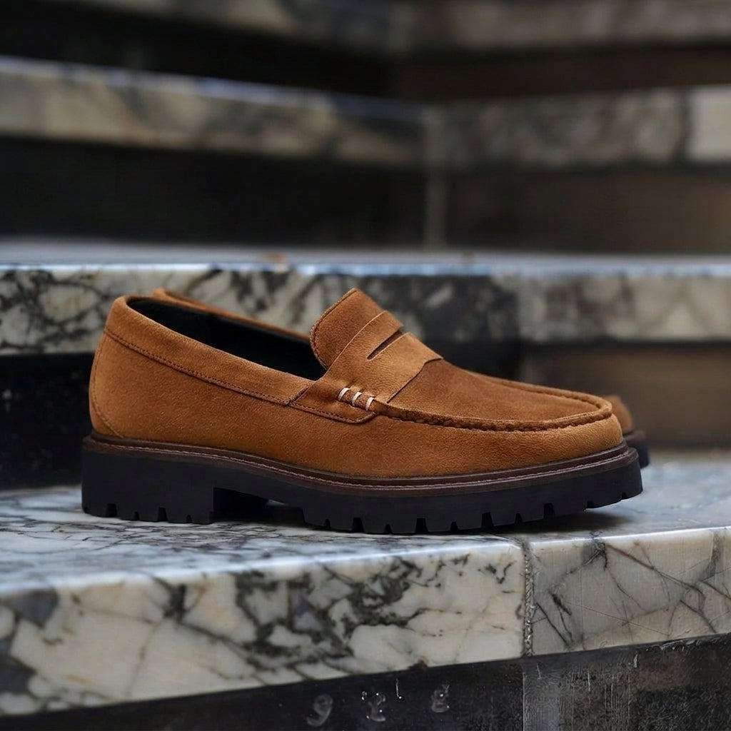 Brown Suede Leather Gaudenzio With Thick Sole Loafers