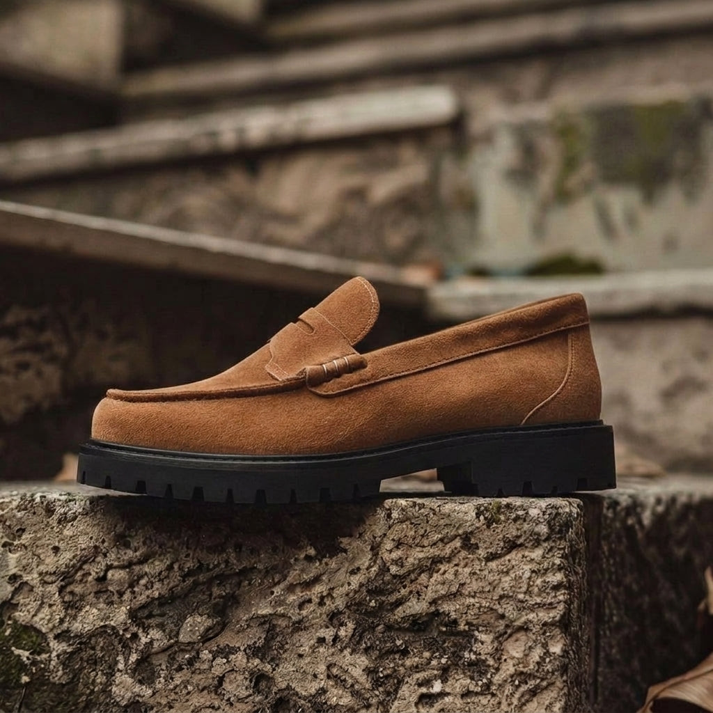 Brown Suede Leather Gelasio With Thick Sole Loafers