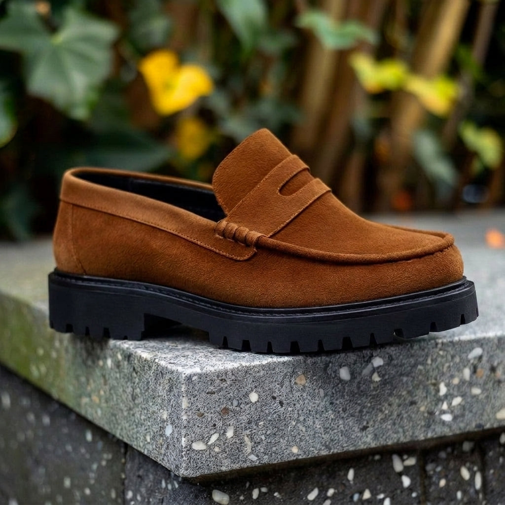 Brown Suede Leather Genzo With Thick Sole Loafers