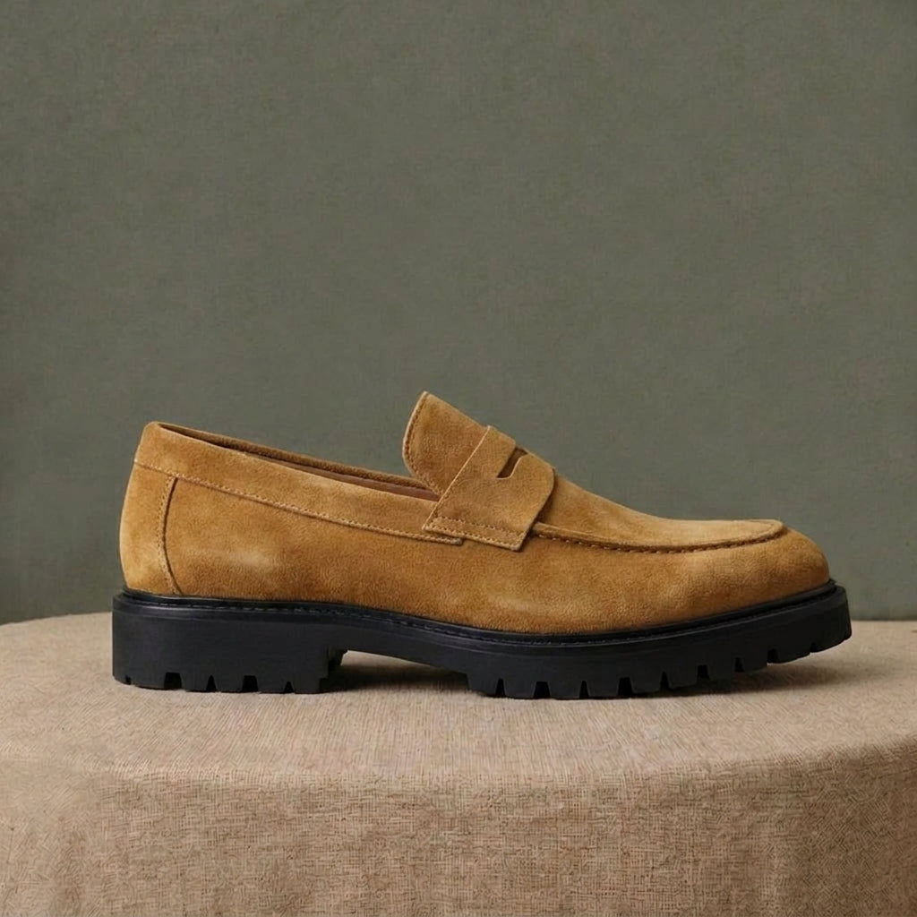 Tan Suede Leather Gerasimo With Thick Sole Loafers