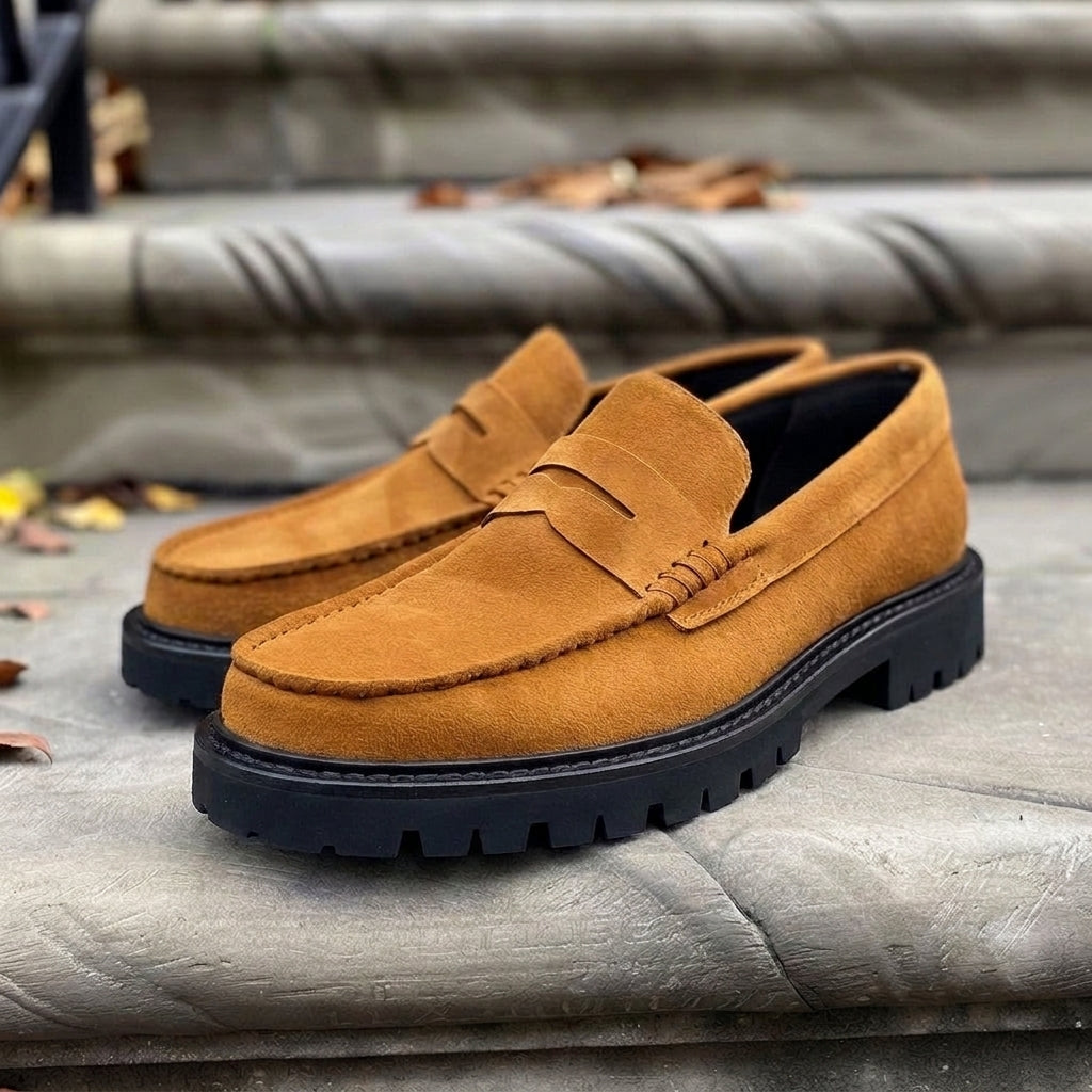 Tan Suede Leather Geremia With Thick Sole Loafers