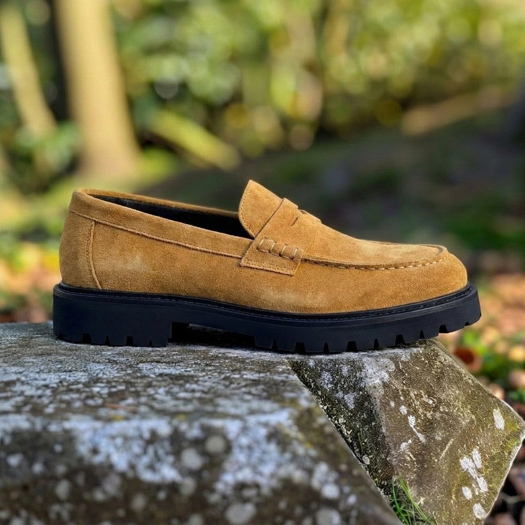 Tan Suede Leather Gervasio With Thick Sole Loafers