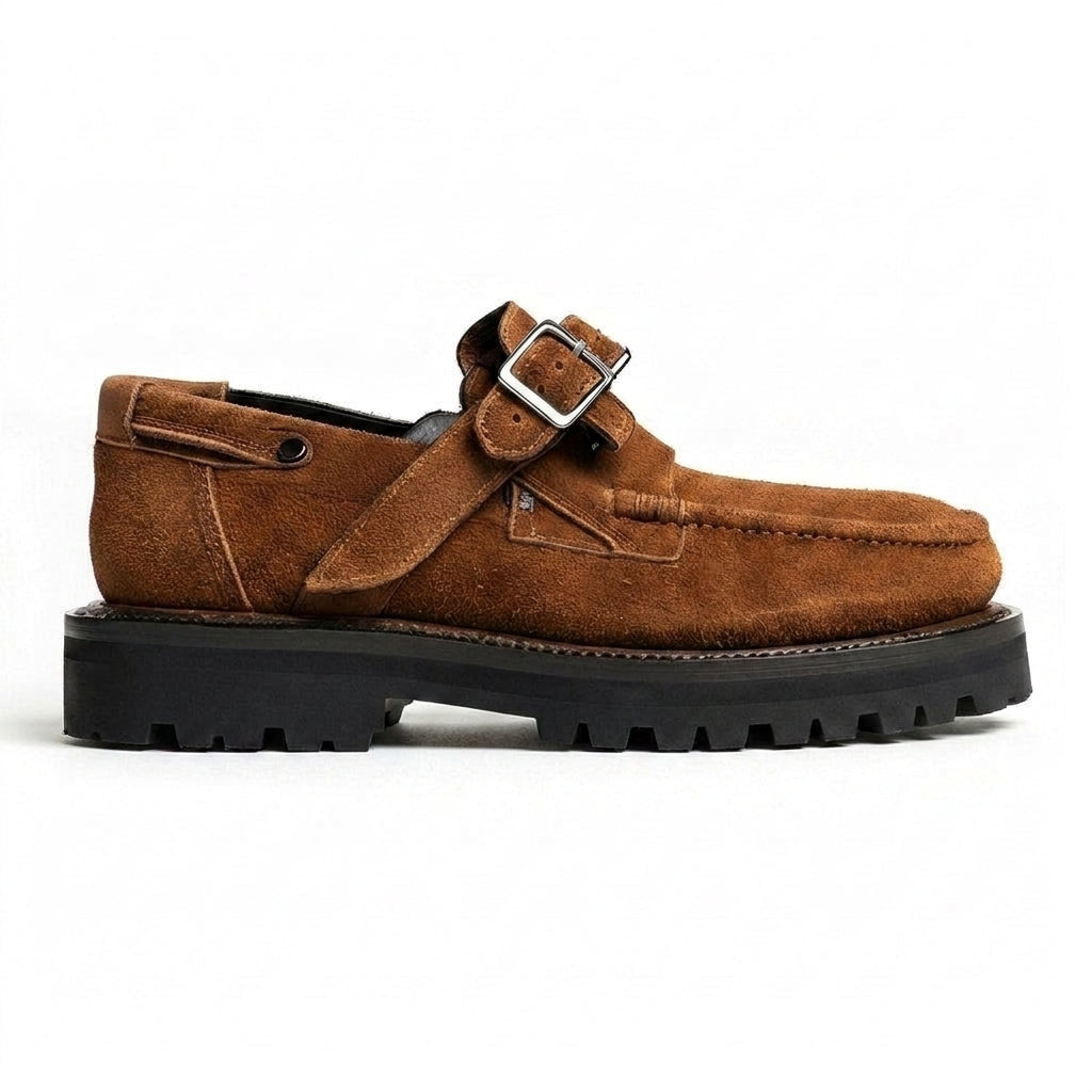 Brown Suede Leather Giuseppe With Thick Sole Monk Straps