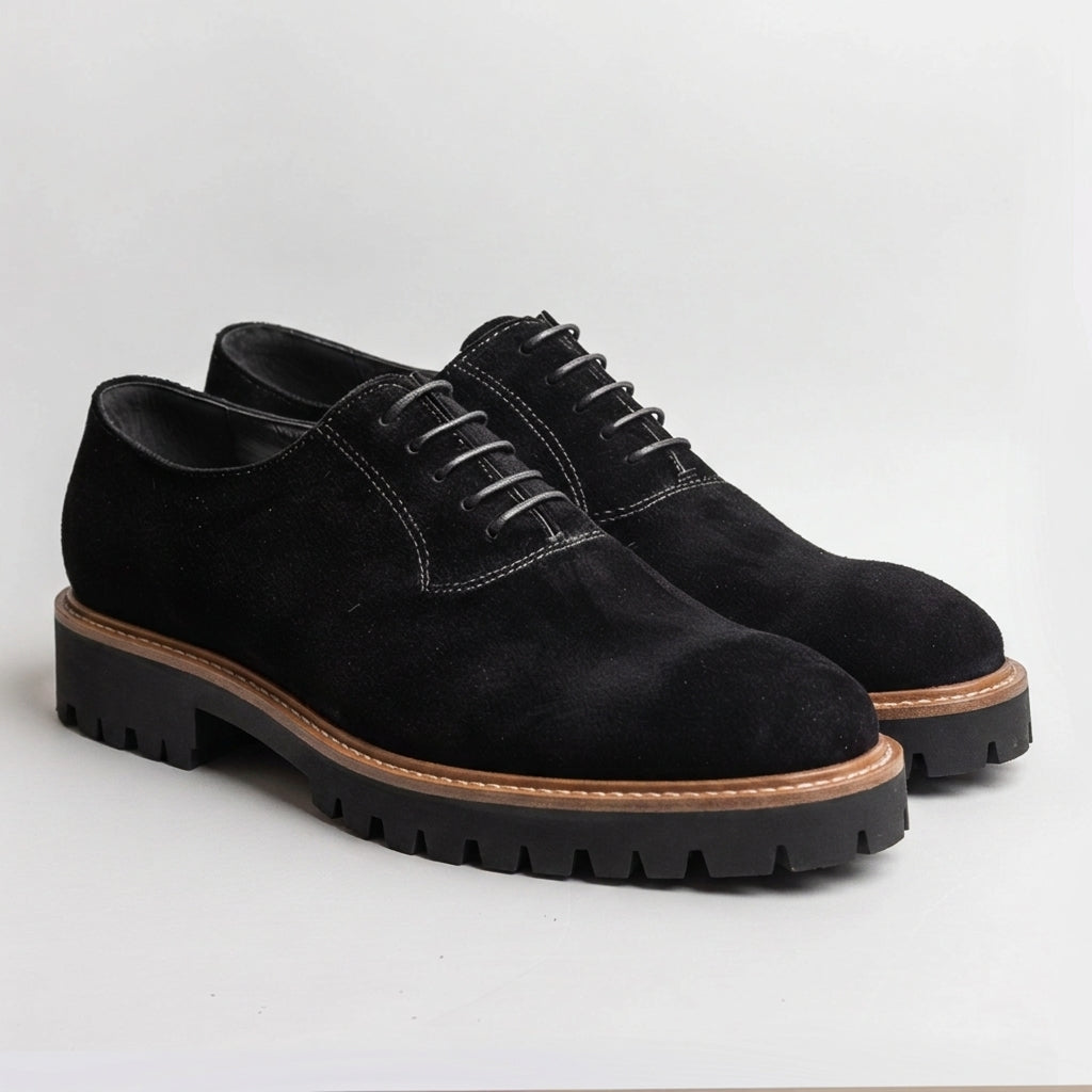Black Suede Leather Iacopo With Thick Sole Oxford