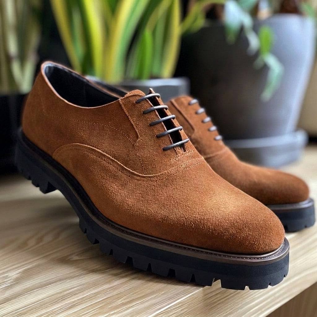 Brown Suede Leather Ildefonso With Thick Sole Oxford