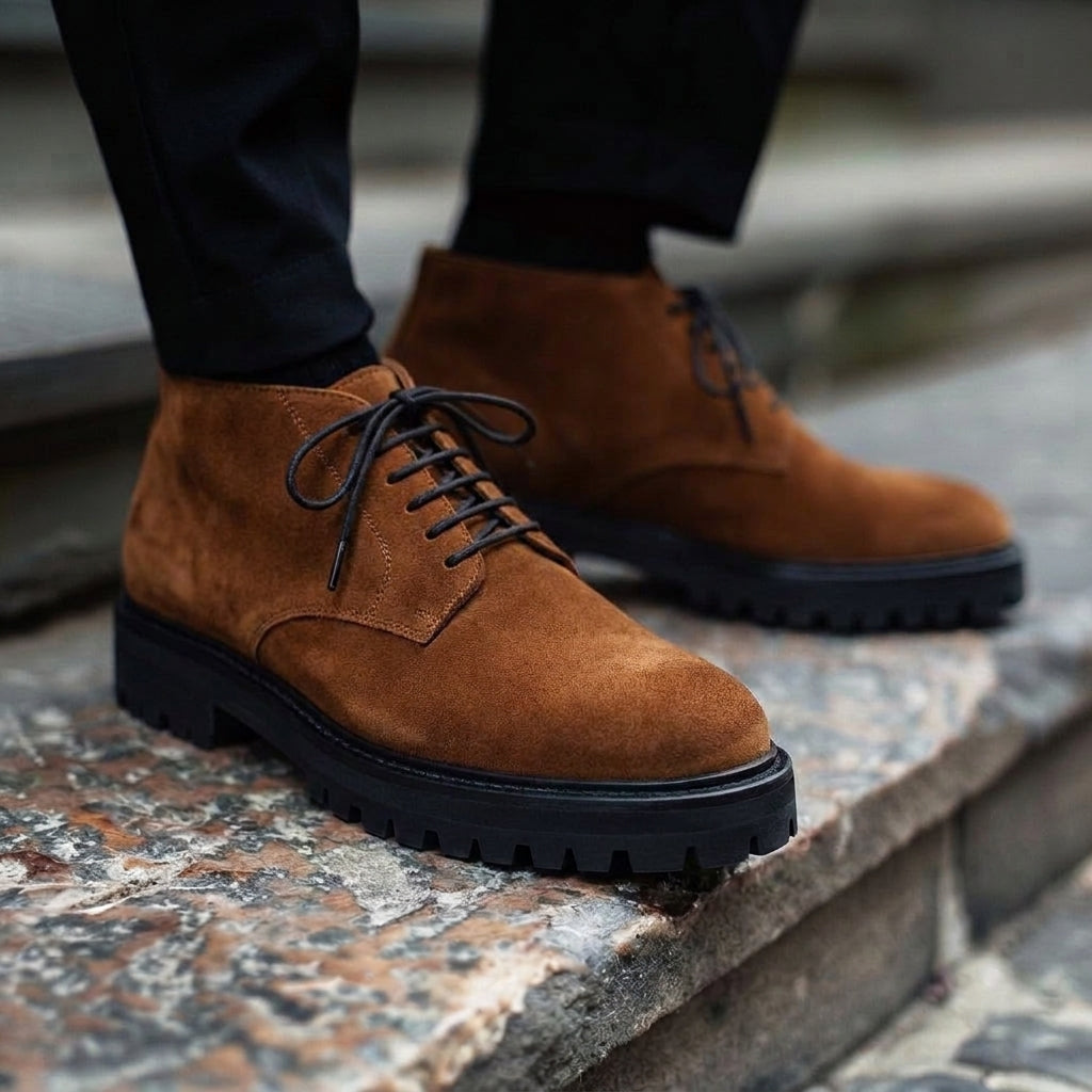 Brown Suede Leather Imerio With Thick Sole Oxford