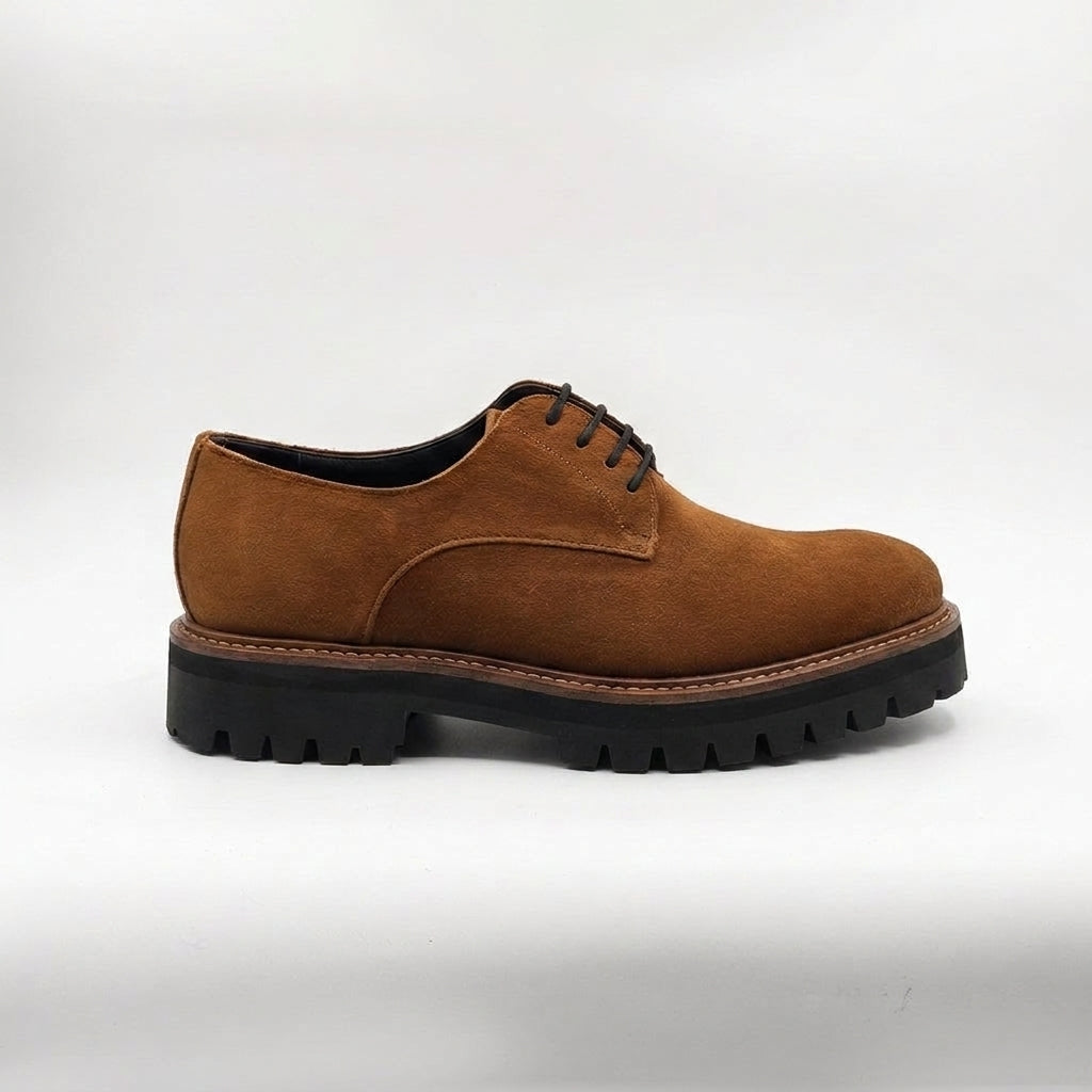 Brown Suede Leather Immacolato With Thick Sole Oxford