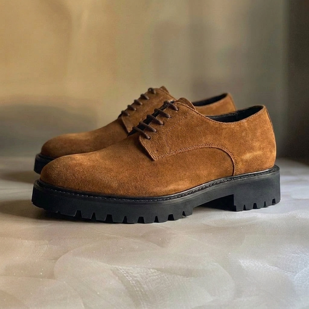 Tan Suede Leather Isaia With Thick Sole Oxford