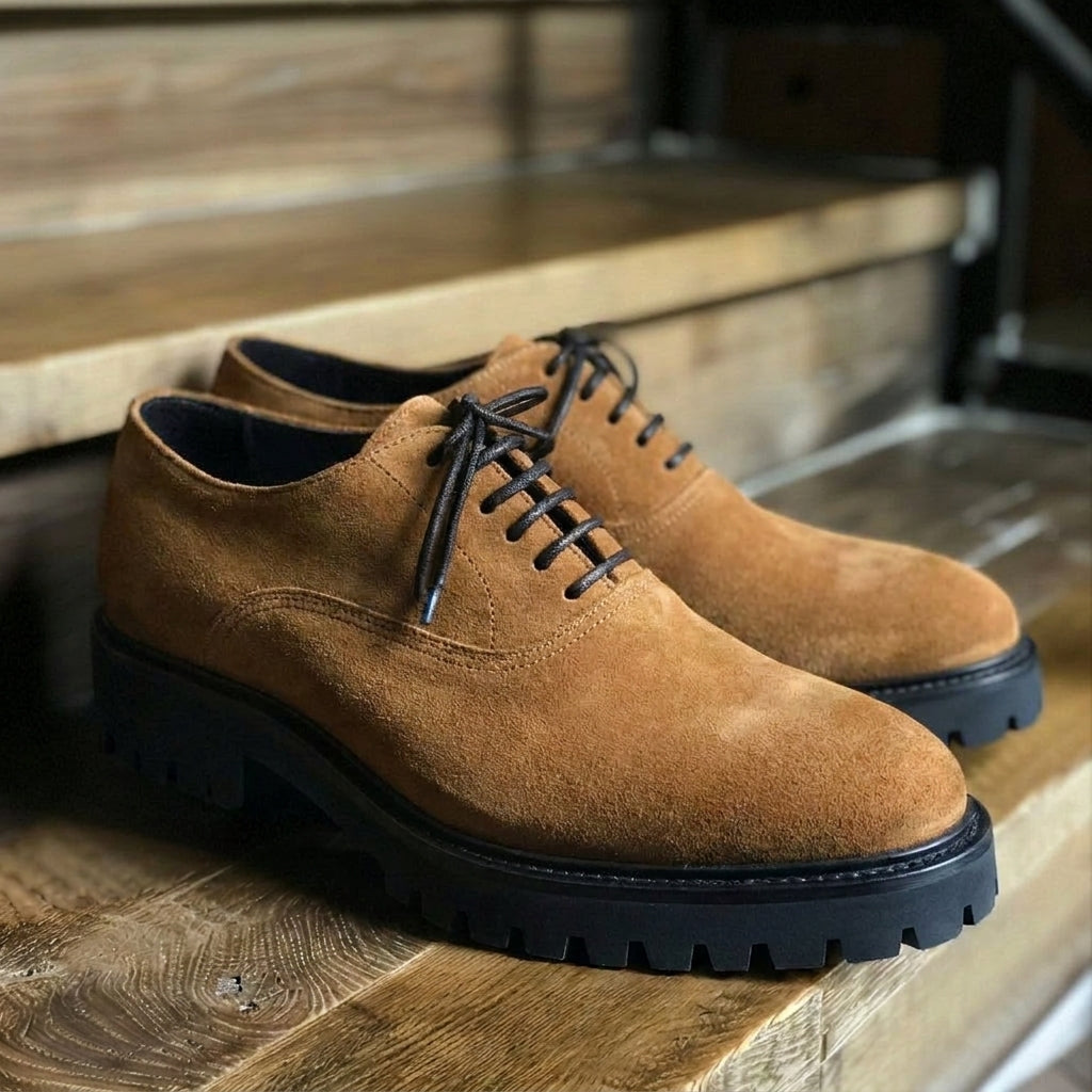 Tan Suede Leather Isidoro With Thick Sole Oxford