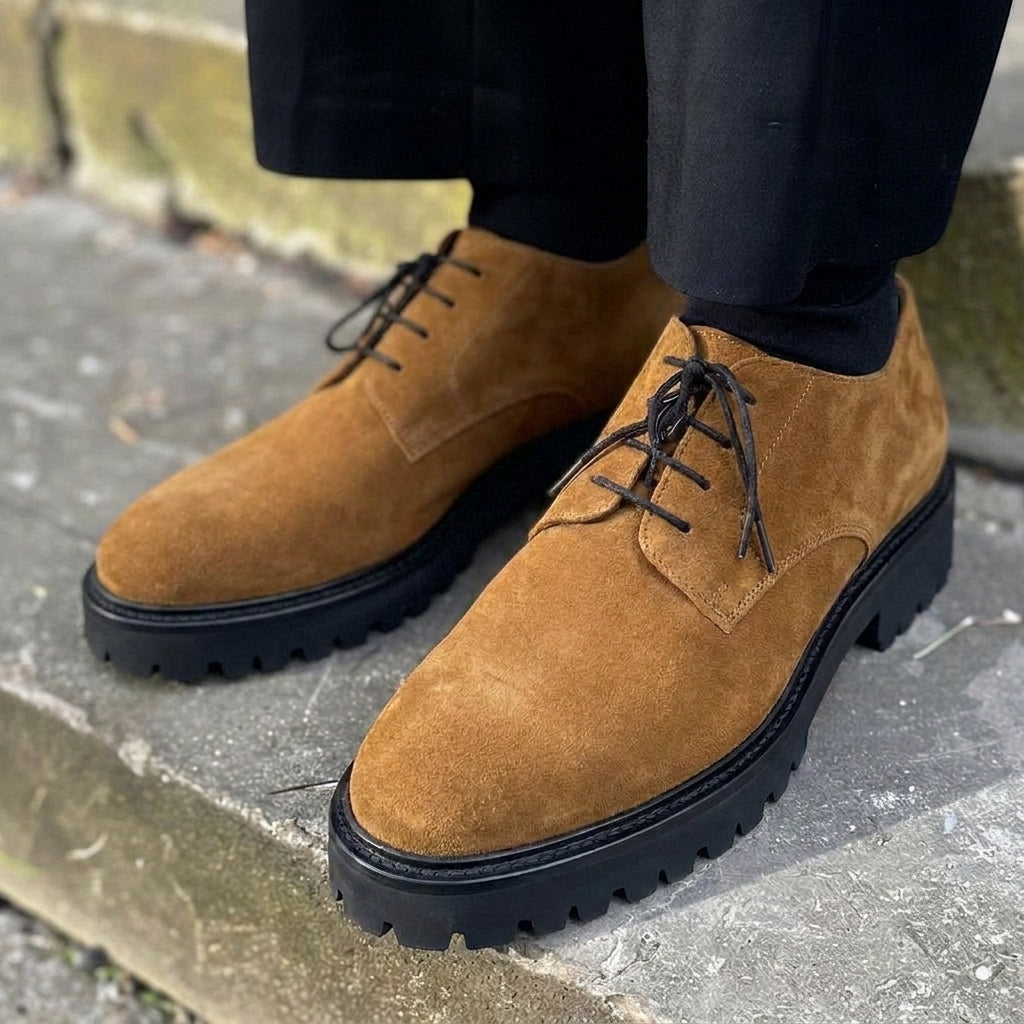 Tan Suede Leather Ivo With Thick Sole Oxford