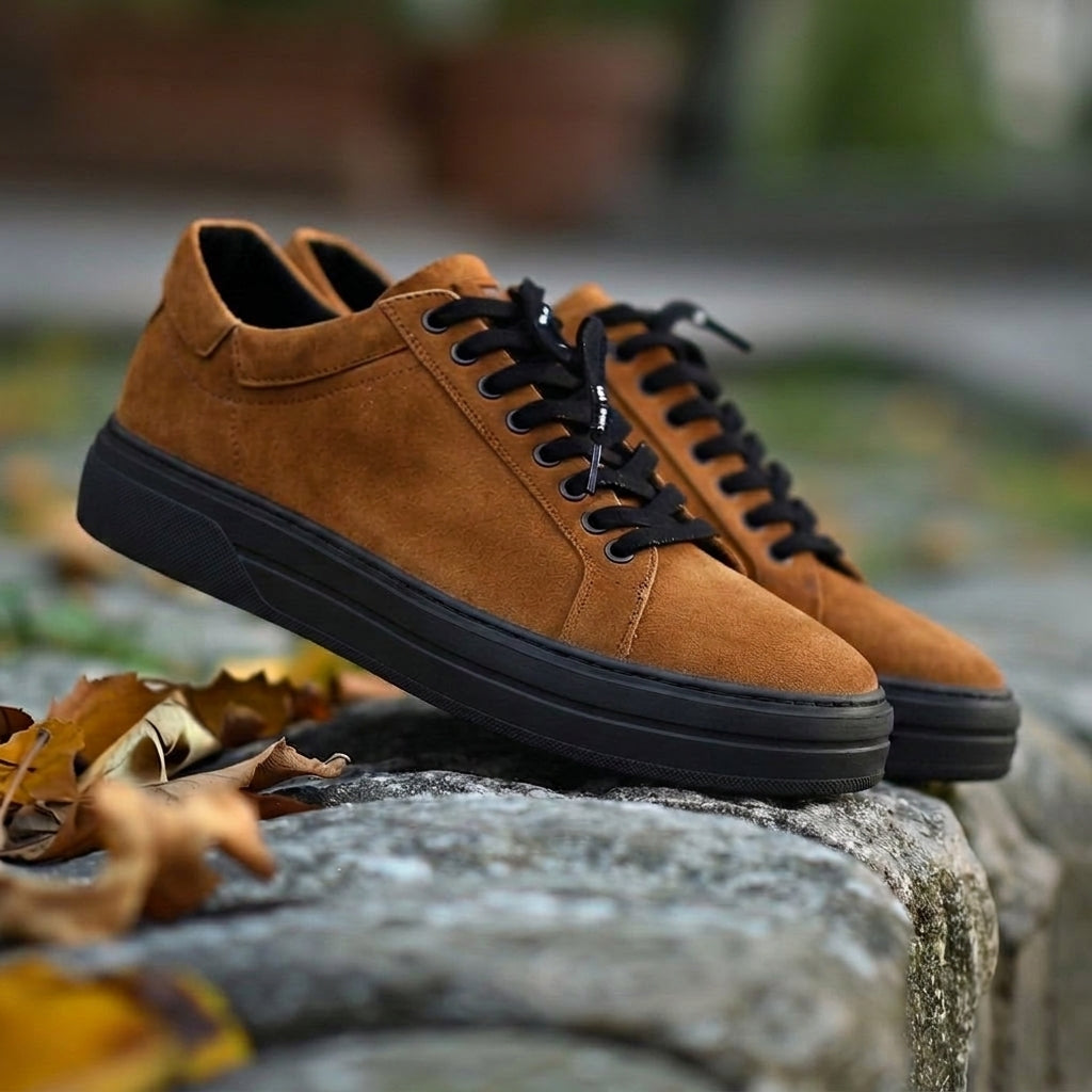 Brown Suede Leather Liberale With Thick Sole Sneakers