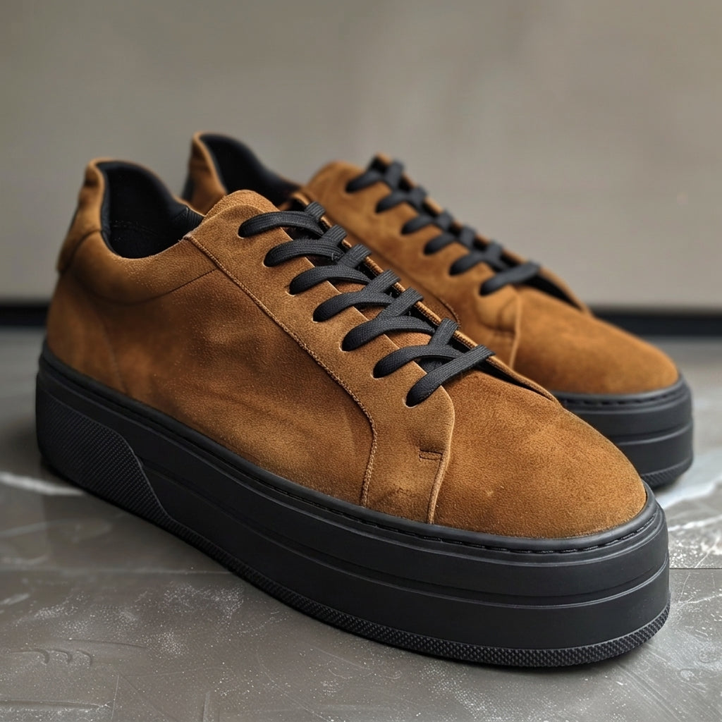 Brown Suede Leather Liborio With Thick Sole Sneakers