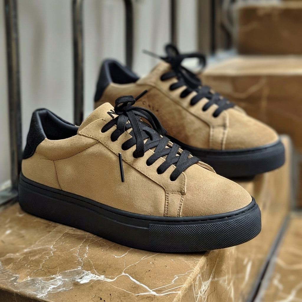 Tan Suede Leather Liborio With Thick Sole Sneakers
