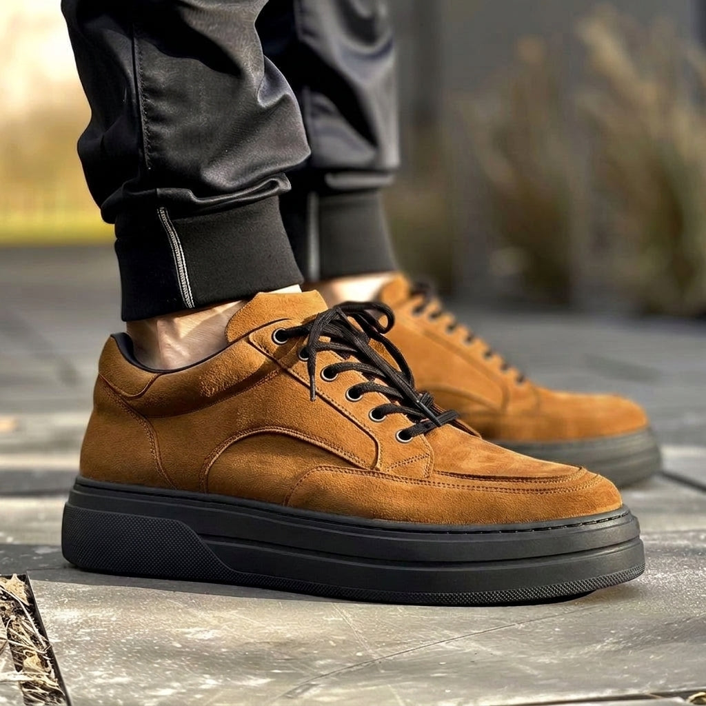 Tan Suede Lorenzo Livio With Thick Sole Sneakers