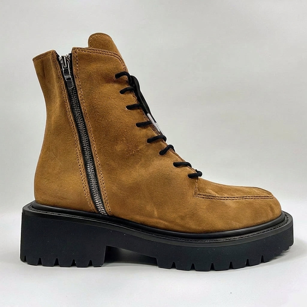 Tan Suede Maresciallo With Thick Sole Zipper Boots
