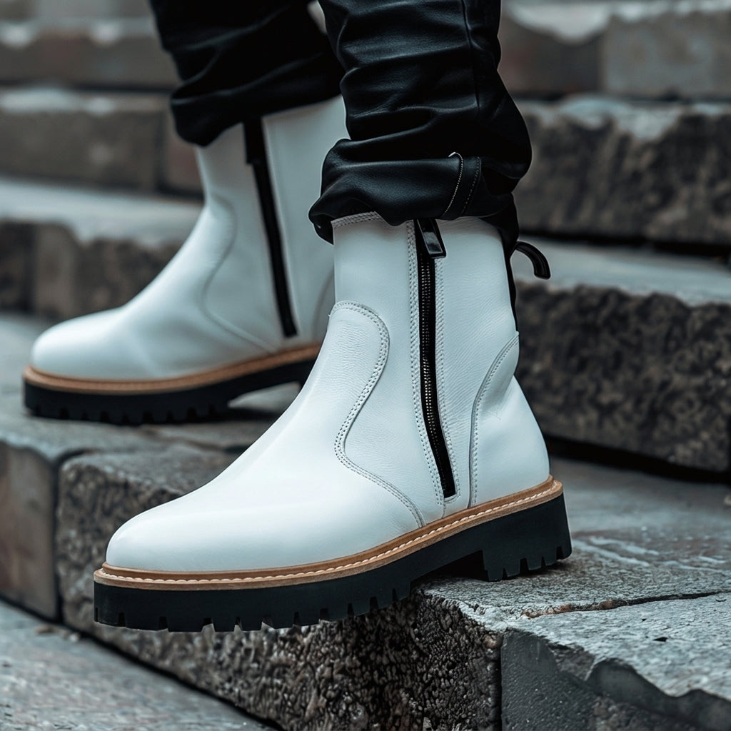 White Almerigo Zipper Boots