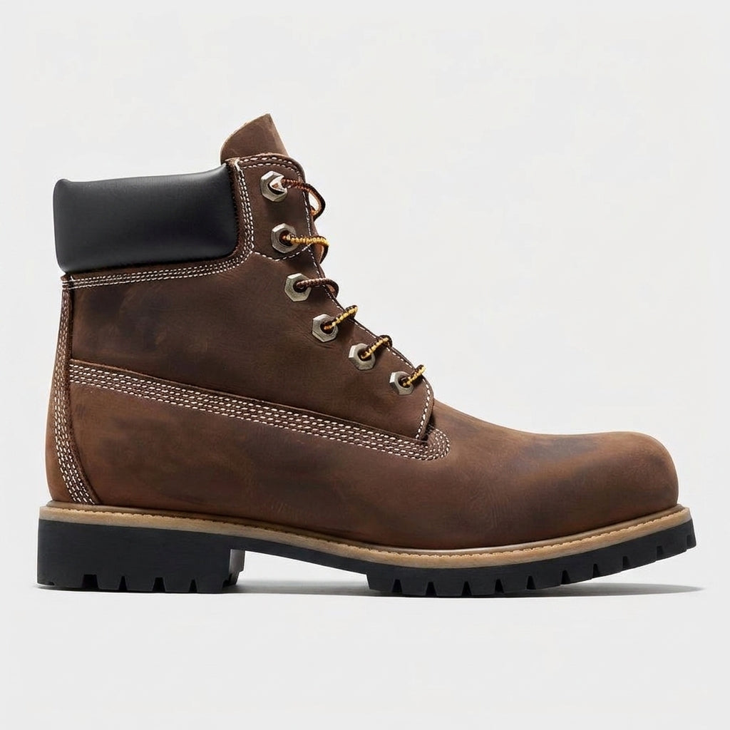 Brown Leather Ambra Ankle Rugged Lace Up Combat Hiking Boots with Chunky Track Sole