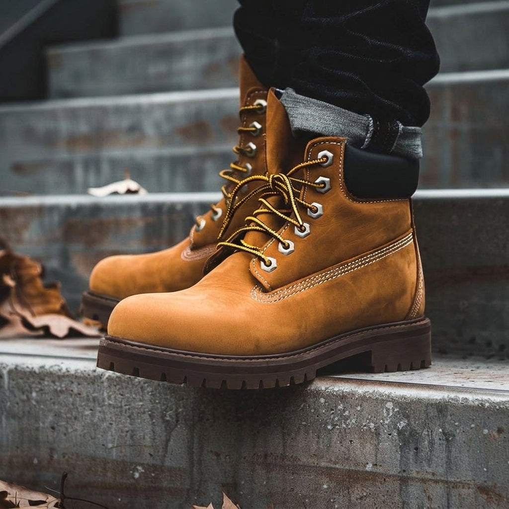 Tan Leather Arazzo Ankle Rugged Lace Up Combat Hiking Boots with Honey Chunky Track Sole
