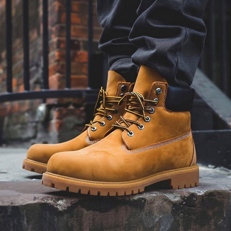 Luxury Edition - Artisian Made Tan Italian Leather Aria Ankle Rugged Lace Up Combat Hiking Boots with Chunky Track Sole