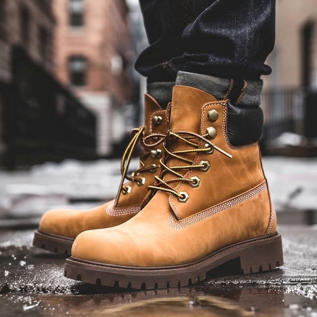 Tan Leather Ariete Ankle Rugged Lace Up Combat Hiking Boots with Chunky Track Sole