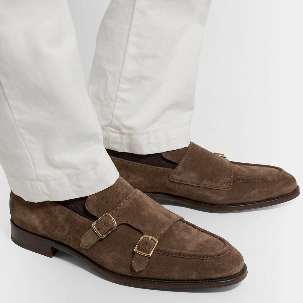 Black Suede Leather Lezione Monk Straps
