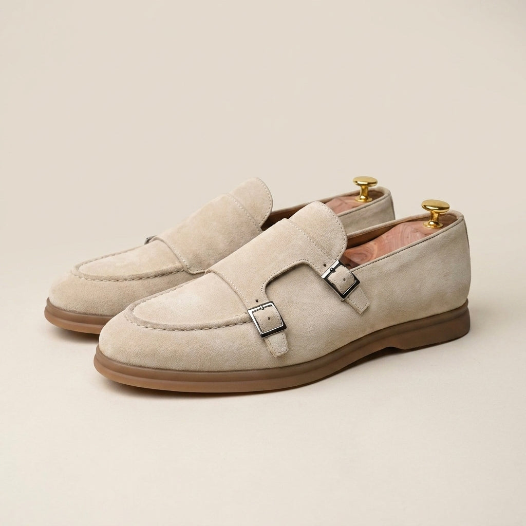 Beige Suede Leather Liberta Monk Straps